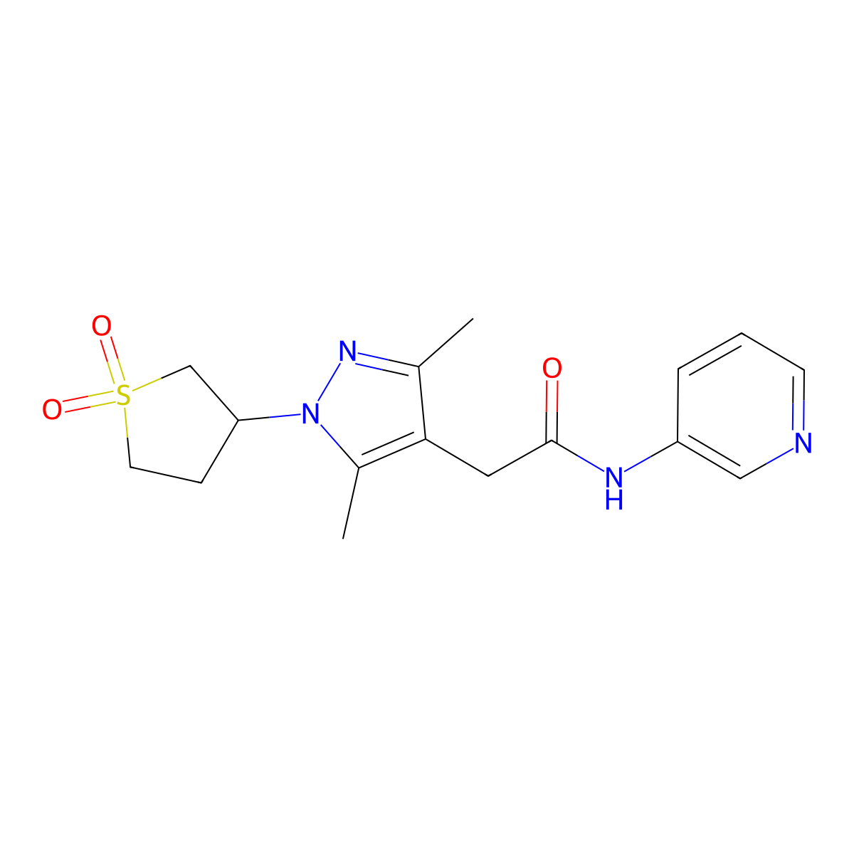 2-(1-(1,1-dioxidotetrahydrothiophen-3-yl)-3,5-dimethyl-1H-pyrazol-4-yl)-N-(pyridin-3-yl)acetamide molecular structure, CAS 1207053-86-8