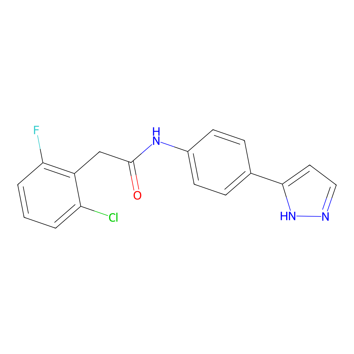 2-(2-chloro-6-fluorophenyl)-N-[4-(1H-pyrazol-3-yl)phenyl]acetamide molecular structure, CAS 1207054-11-2