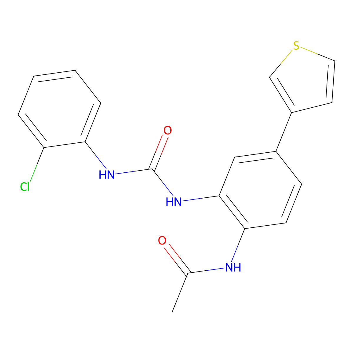 N-(2-(3-(2-chlorophenyl)ureido)-4-(thiophen-3-yl)phenyl)acetamide molecular structure, CAS 1207054-20-3
