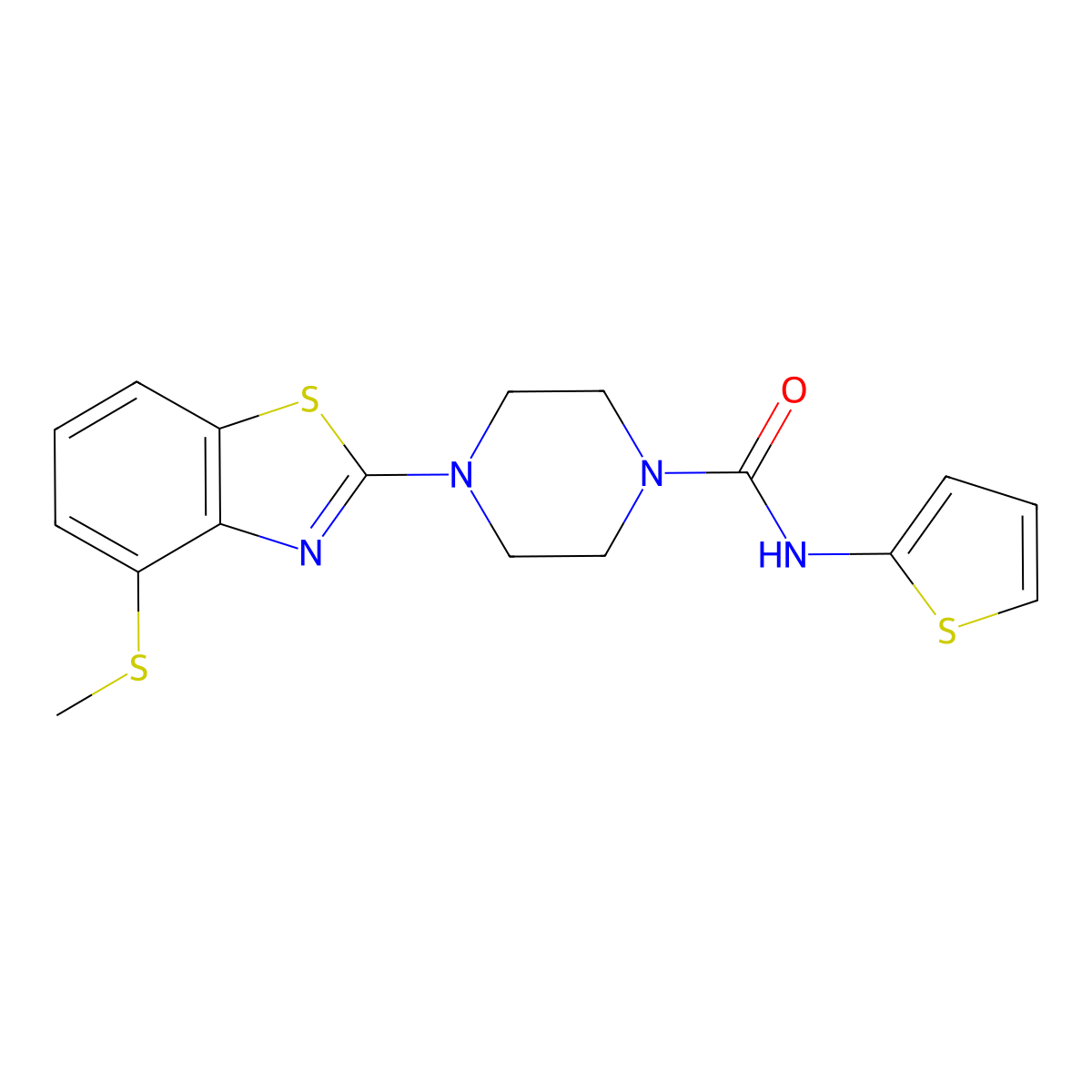 4-(4-(methylthio)benzo[d]thiazol-2-yl)-N-(thiophen-2-yl)piperazine-1-carboxamide molecular structure, CAS 1207054-21-4