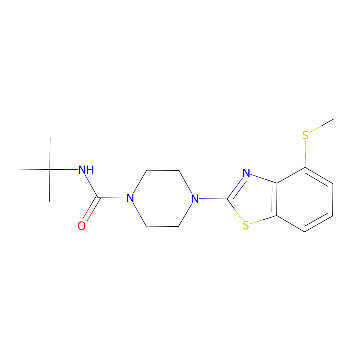N-(tert-butyl)-4-(4-(methylthio)benzo[d]thiazol-2-yl)piperazine-1-carboxamide molecular structure, CAS 1207054-23-6
