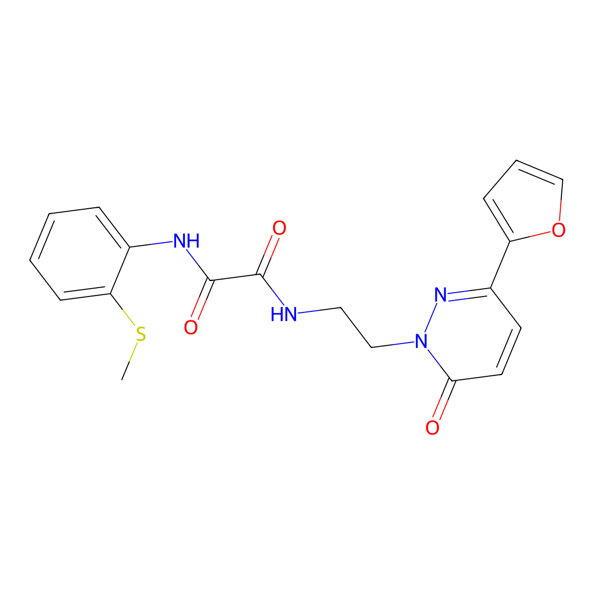 N1-(2-(3-(furan-2-yl)-6-oxopyridazin-1(6H)-yl)ethyl)-N2-(2-(methylthio)phenyl)oxalamide molecular structure, CAS 1207054-25-8