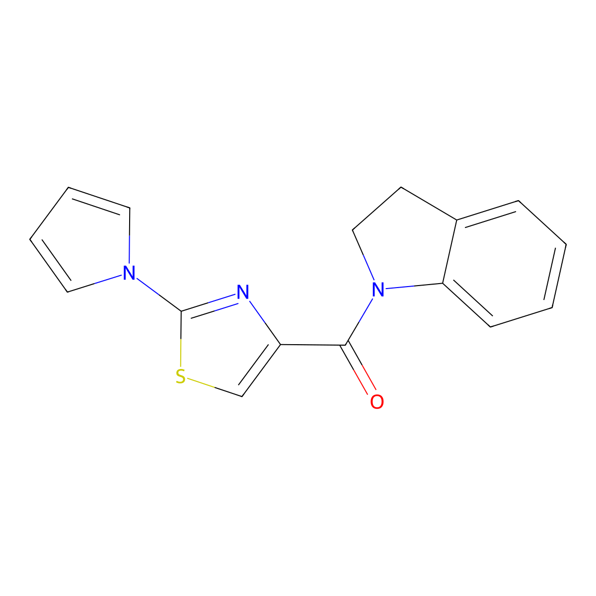 (2-(1H-pyrrol-1-yl)thiazol-4-yl)(indolin-1-yl)methanone molecular structure, CAS 1207054-33-8