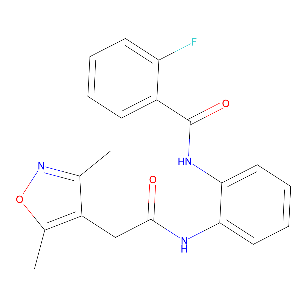 N-(2-(2-(3,5-dimethylisoxazol-4-yl)acetamido)phenyl)-2-fluorobenzamide molecular structure, CAS 1207054-35-0