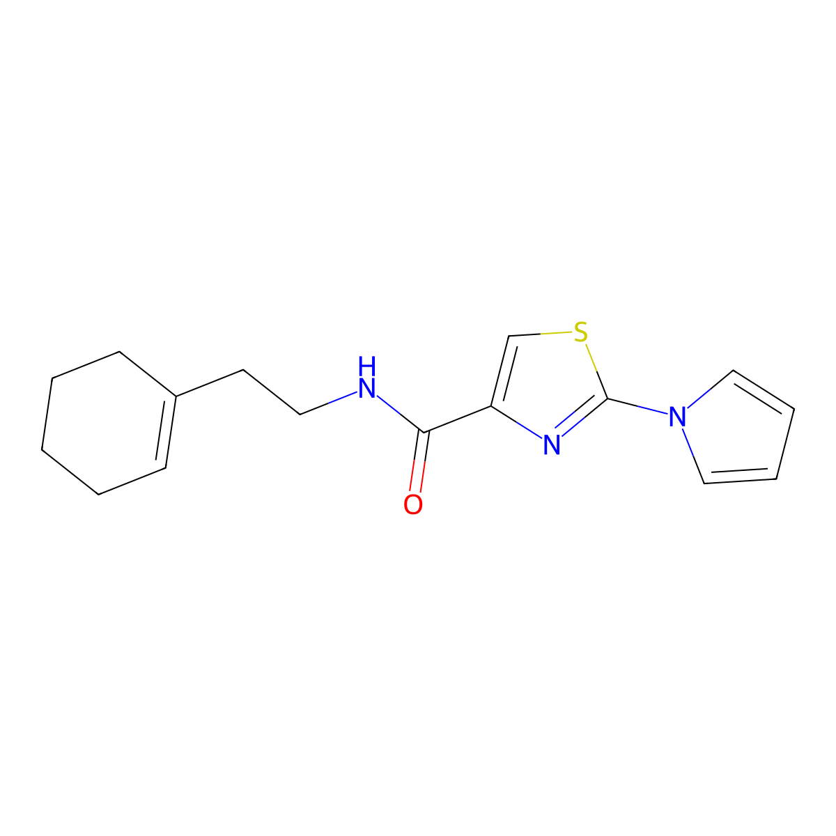 N-(2-(cyclohex-1-en-1-yl)ethyl)-2-(1H-pyrrol-1-yl)thiazole-4-carboxamide molecular structure, CAS 1207054-37-2