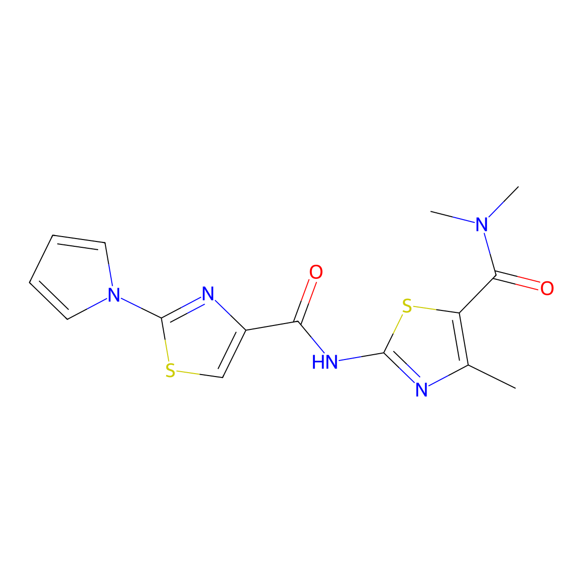 N-(5-(dimethylcarbamoyl)-4-methylthiazol-2-yl)-2-(1H-pyrrol-1-yl)thiazole-4-carboxamide molecular structure, CAS 1207054-43-0