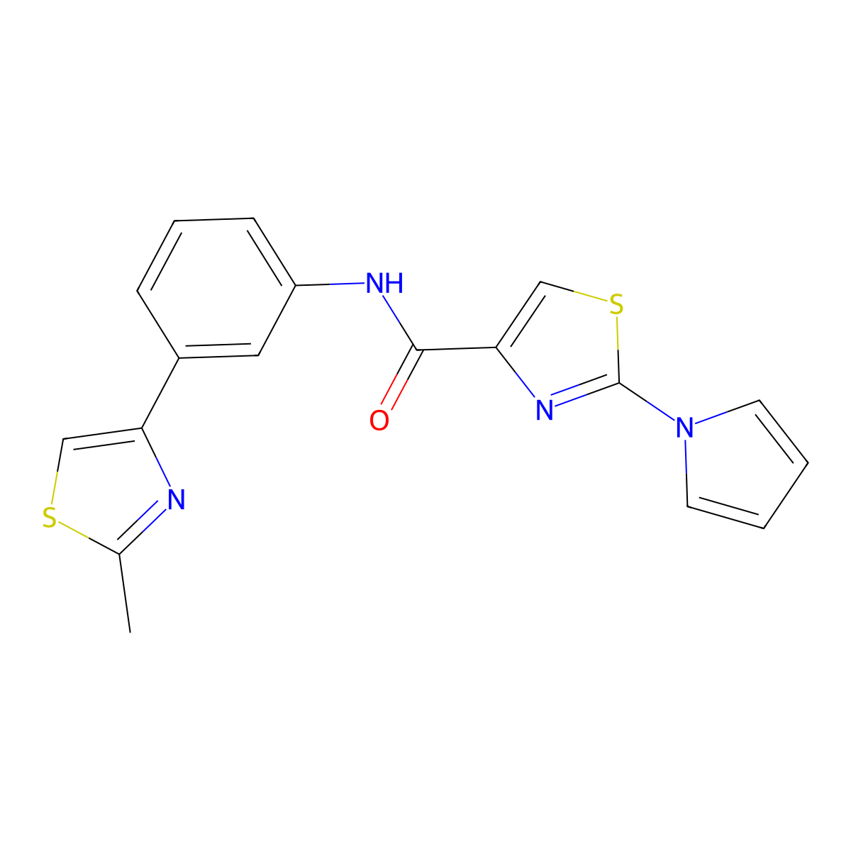 N-(3-(2-methylthiazol-4-yl)phenyl)-2-(1H-pyrrol-1-yl)thiazole-4-carboxamide molecular structure, CAS 1207054-44-1