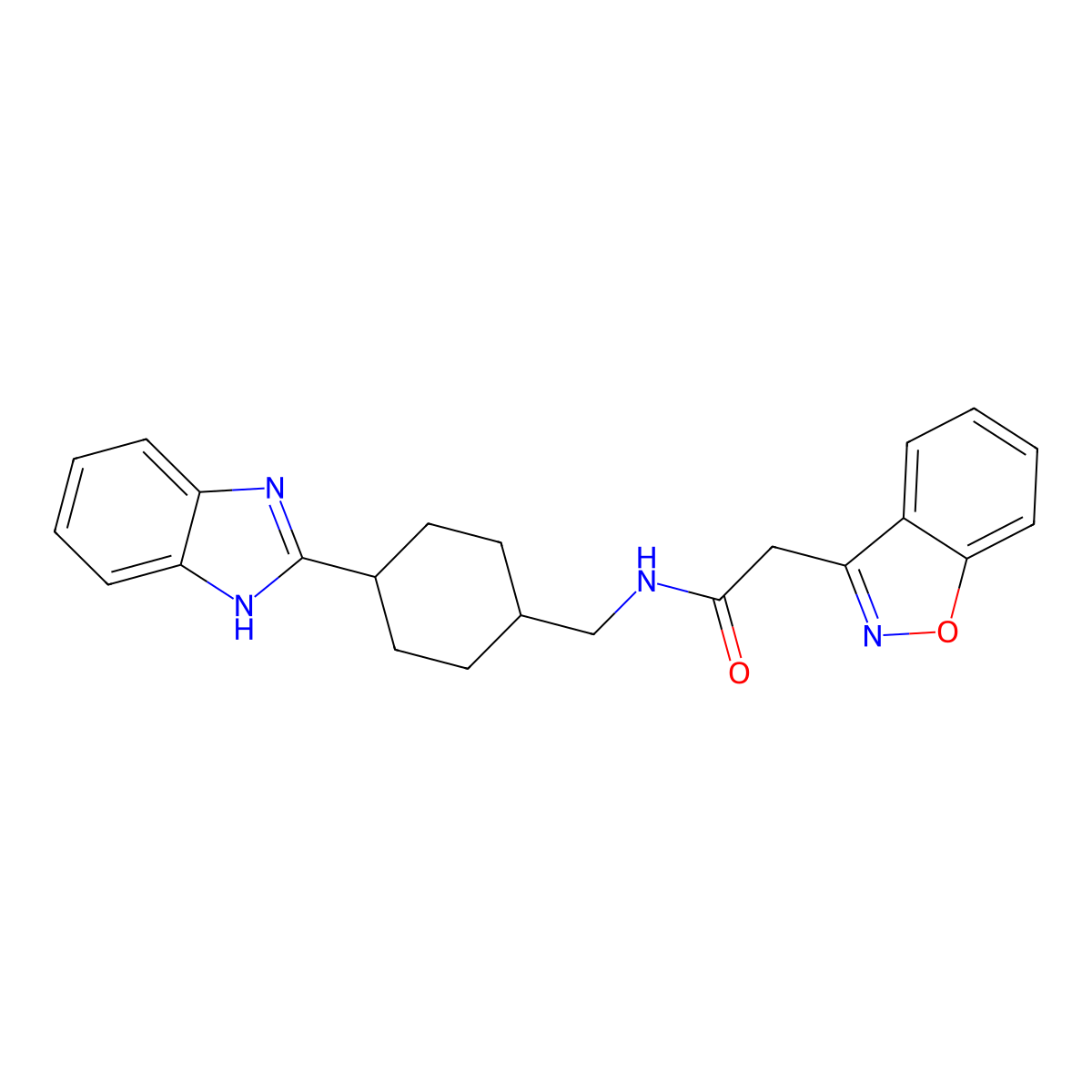 N-((4-(1H-benzo[d]imidazol-2-yl)cyclohexyl)methyl)-2-(benzo[d]isoxazol-3-yl)acetamide molecular structure, CAS 1207054-59-8