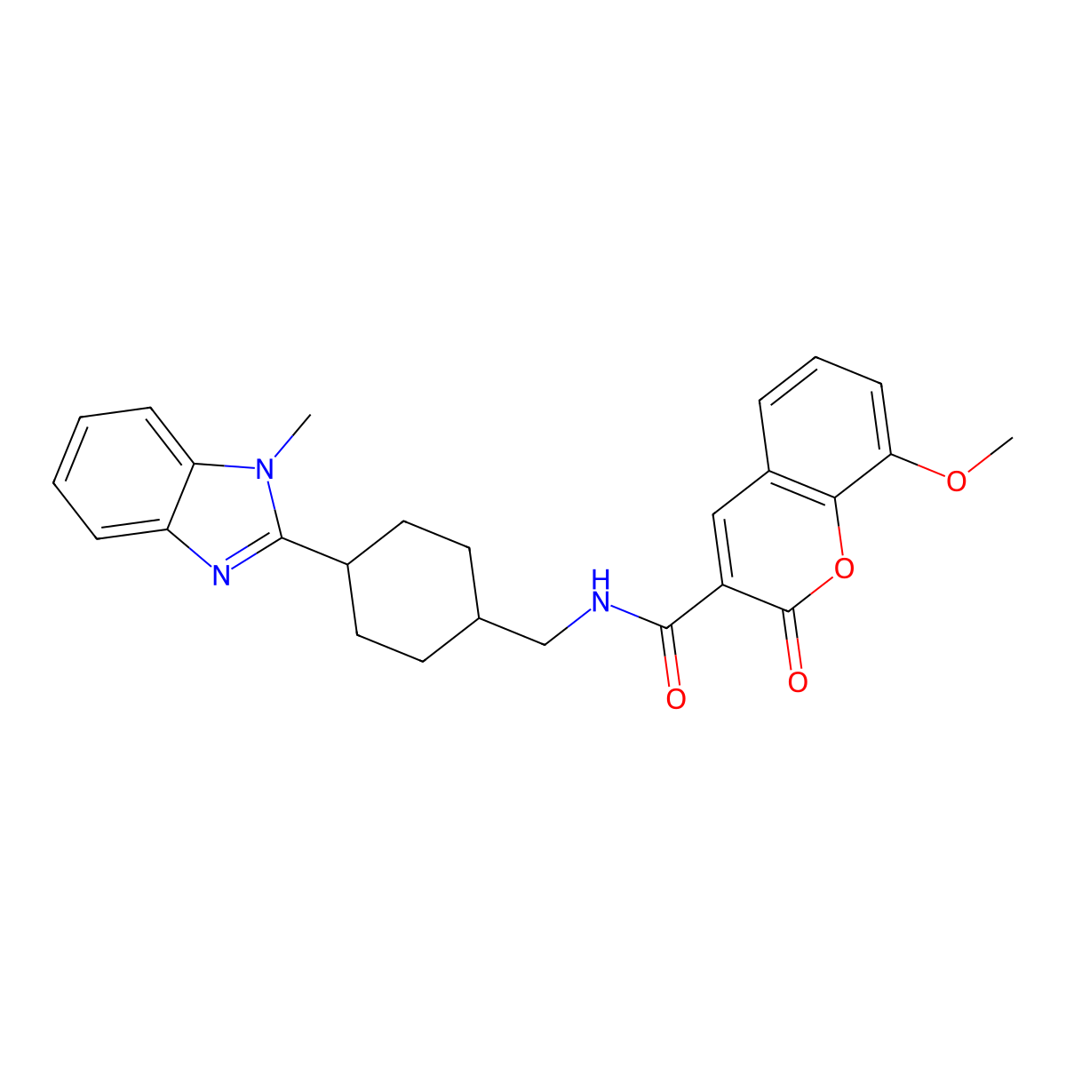 8-methoxy-N-((4-(1-methyl-1H-benzo[d]imidazol-2-yl)cyclohexyl)methyl)-2-oxo-2H-chromene-3-carboxamide molecular structure, CAS 1207054-61-2