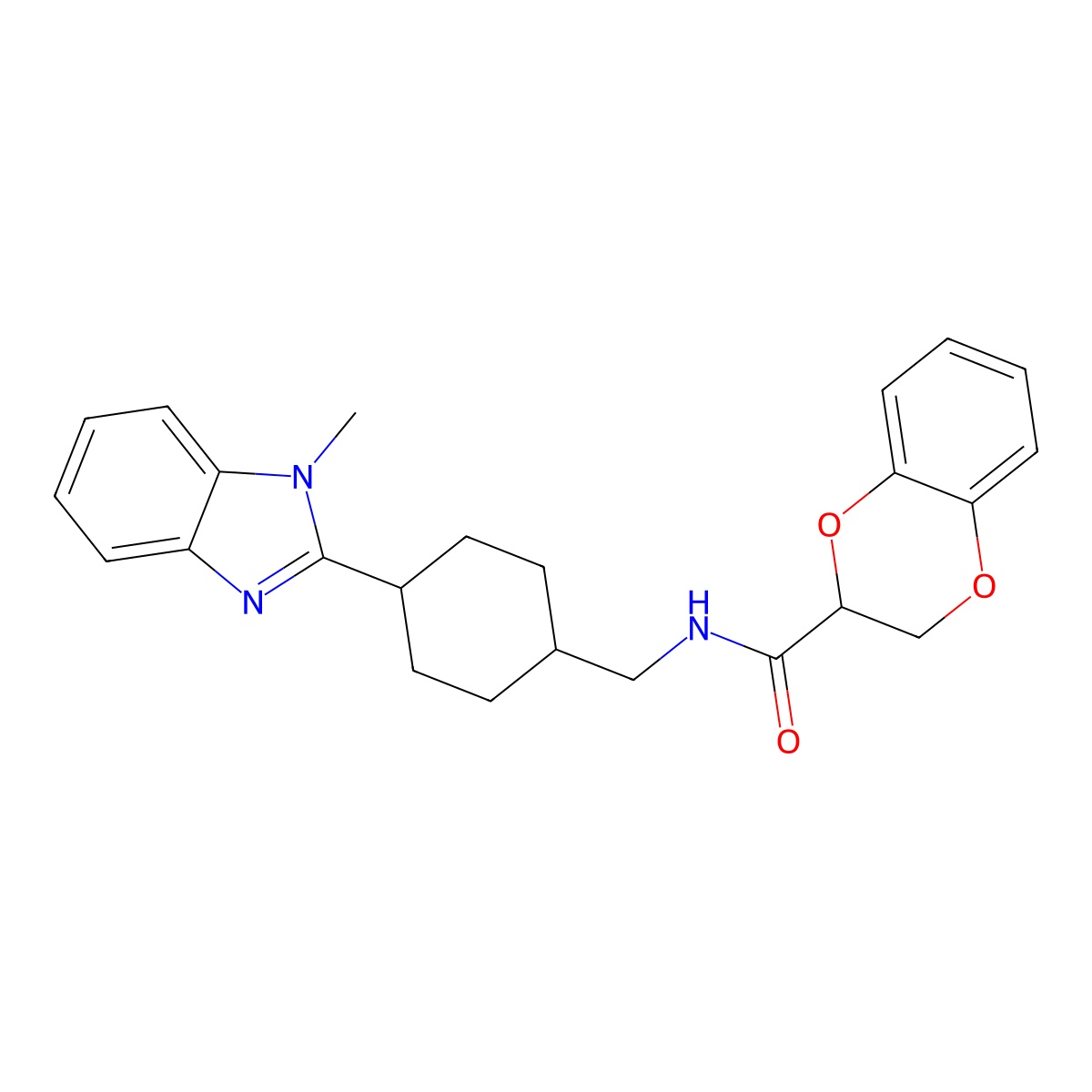 N-((4-(1-methyl-1H-benzo[d]imidazol-2-yl)cyclohexyl)methyl)-2,3-dihydrobenzo[b][1,4]dioxine-2-carboxamide molecular structure, CAS 1207054-64-5
