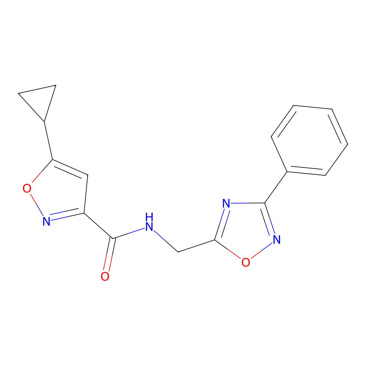 5-cyclopropyl-N-((3-phenyl-1,2,4-oxadiazol-5-yl)methyl)isoxazole-3-carboxamide molecular structure, CAS 1207054-66-7