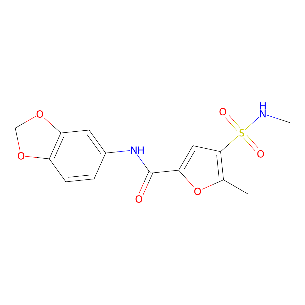 N-(benzo[d][1,3]dioxol-5-yl)-5-methyl-4-(N-methylsulfamoyl)furan-2-carboxamide molecular structure, CAS 1207054-79-2