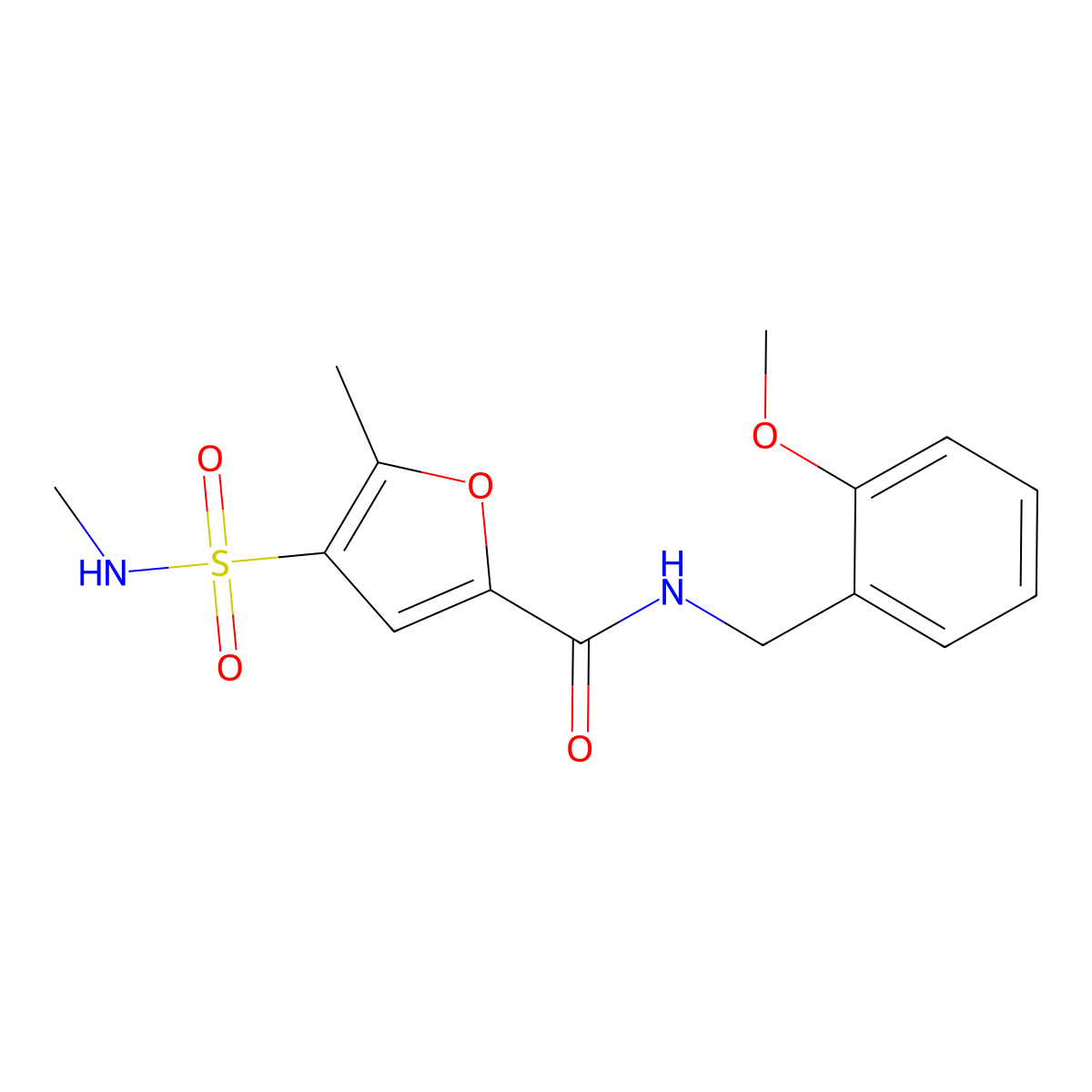 N-(2-methoxybenzyl)-5-methyl-4-(N-methylsulfamoyl)furan-2-carboxamide molecular structure, CAS 1207054-80-5