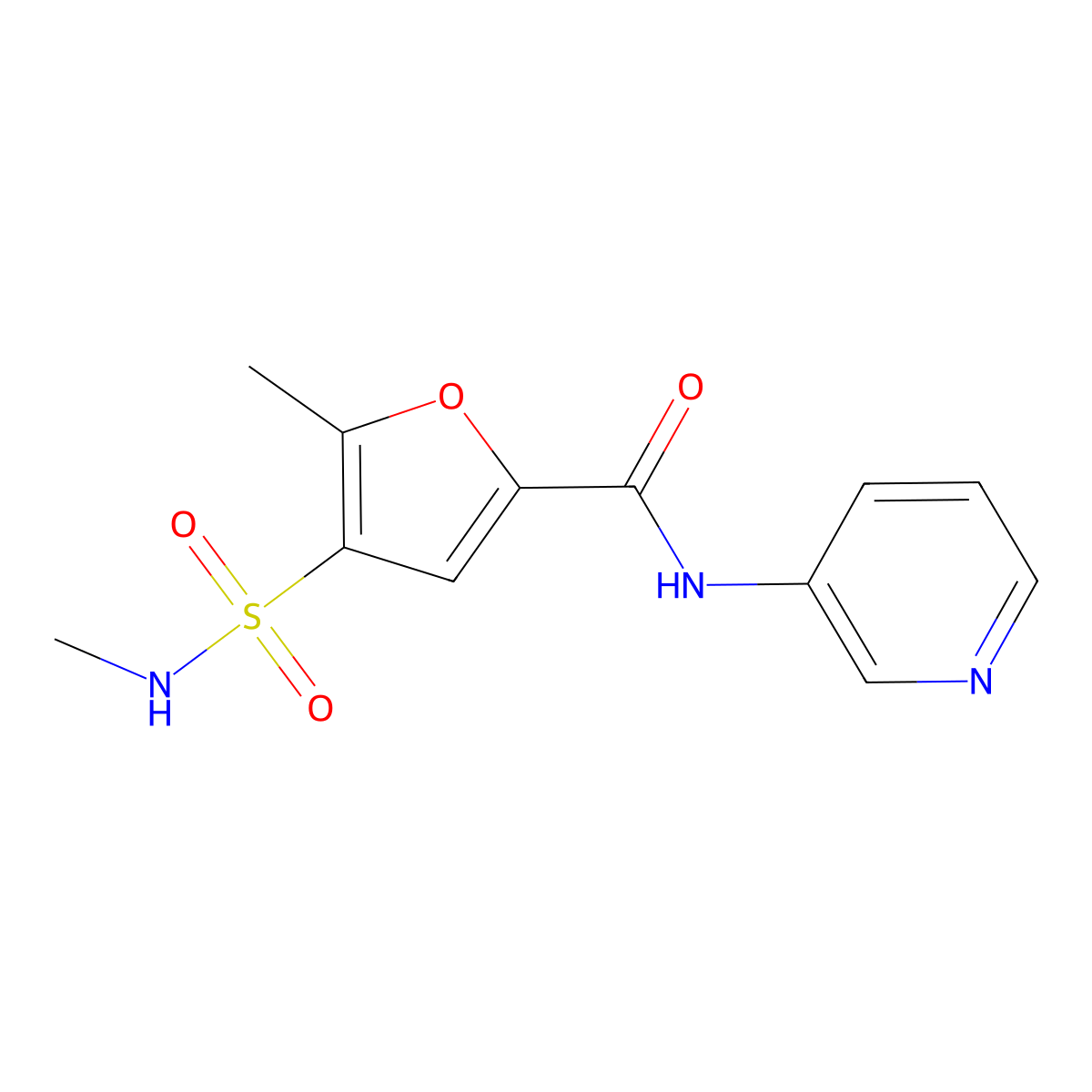 5-methyl-4-(N-methylsulfamoyl)-N-(pyridin-3-yl)furan-2-carboxamide molecular structure, CAS 1207054-81-6