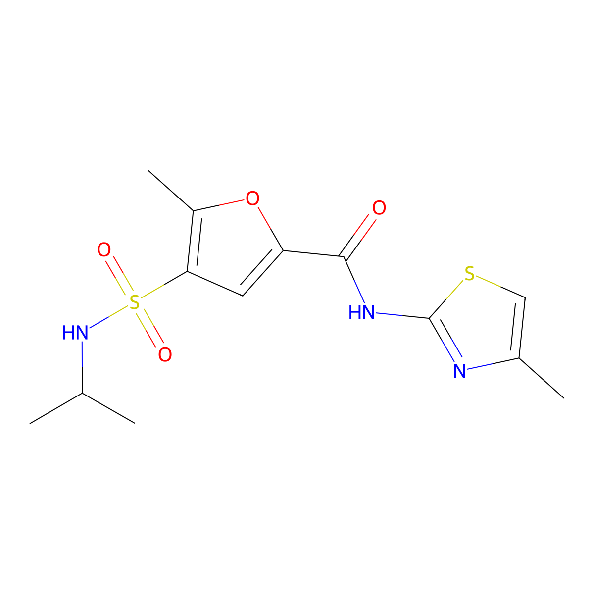 4-(N-isopropylsulfamoyl)-5-methyl-N-(4-methylthiazol-2-yl)furan-2-carboxamide molecular structure, CAS 1207054-82-7