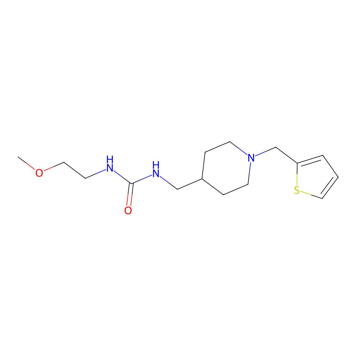 1-(2-Methoxyethyl)-3-((1-(thiophen-2-ylmethyl)piperidin-4-yl)methyl)urea molecular structure, CAS 1207054-93-0