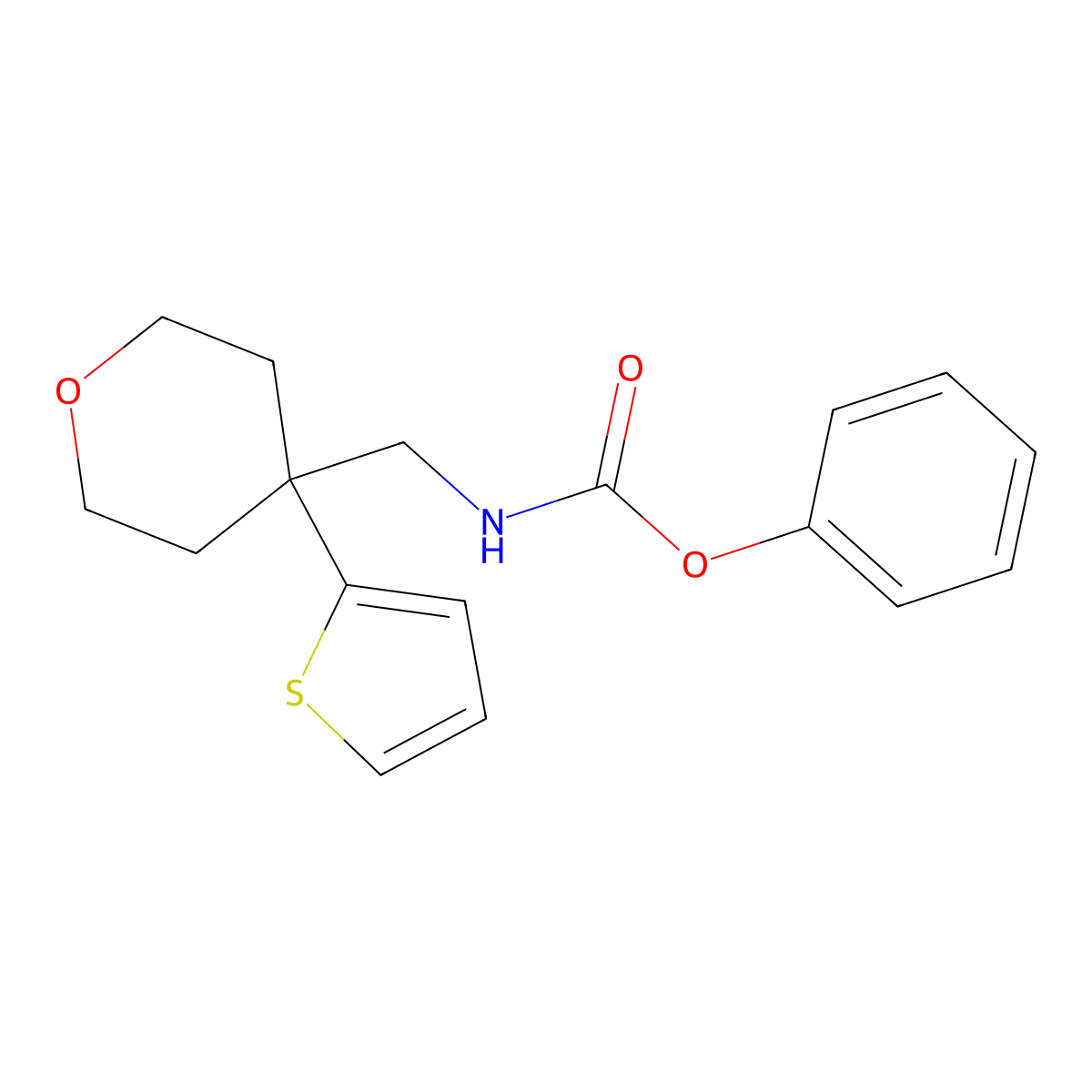 phenyl ((4-(thiophen-2-yl)tetrahydro-2H-pyran-4-yl)methyl)carbamate molecular structure, CAS 1207055-04-6