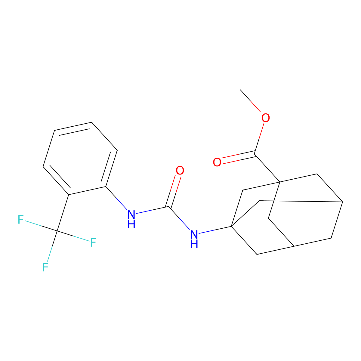 Methyl 3-({[2-(trifluoromethyl)phenyl]carbamoyl}amino)adamantane-1-carboxylate molecular structure, CAS 1207055-15-9