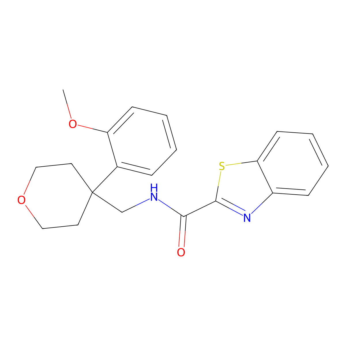 N-((4-(2-methoxyphenyl)tetrahydro-2H-pyran-4-yl)methyl)benzo[d]thiazole-2-carboxamide molecular structure, CAS 1207055-20-6