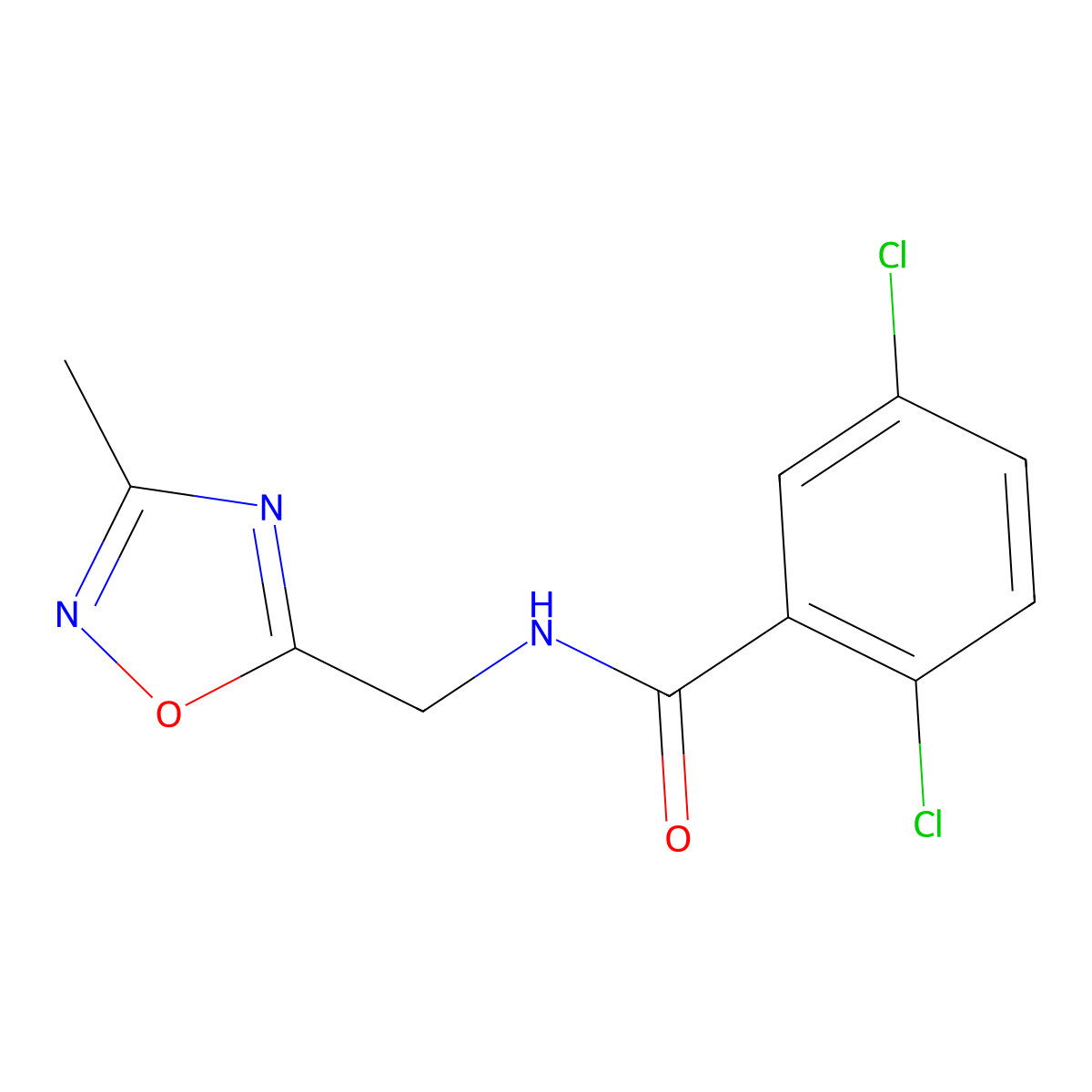 2,5-dichloro-N-((3-methyl-1,2,4-oxadiazol-5-yl)methyl)benzamide molecular structure, CAS 1207055-26-2