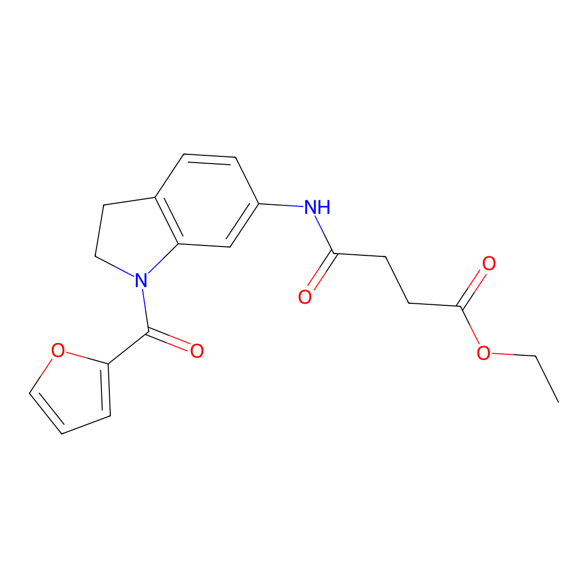 Ethyl 4-((1-(furan-2-carbonyl)indolin-6-yl)amino)-4-oxobutanoate molecular structure, CAS 1207055-38-6