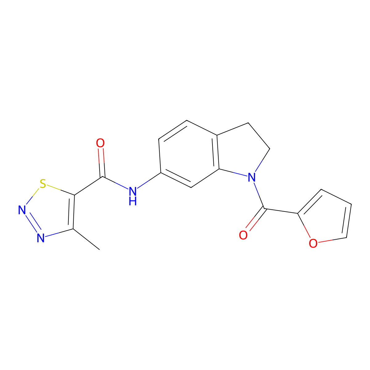 N-(1-(furan-2-carbonyl)indolin-6-yl)-4-methyl-1,2,3-thiadiazole-5-carboxamide molecular structure, CAS 1207055-39-7