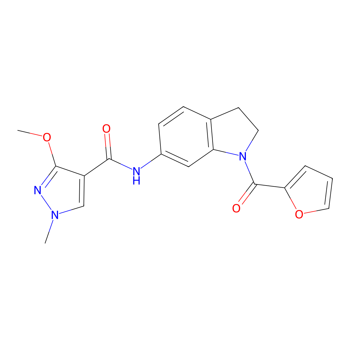 N-(1-(furan-2-carbonyl)indolin-6-yl)-3-methoxy-1-methyl-1H-pyrazole-4-carboxamide molecular structure, CAS 1207055-43-3