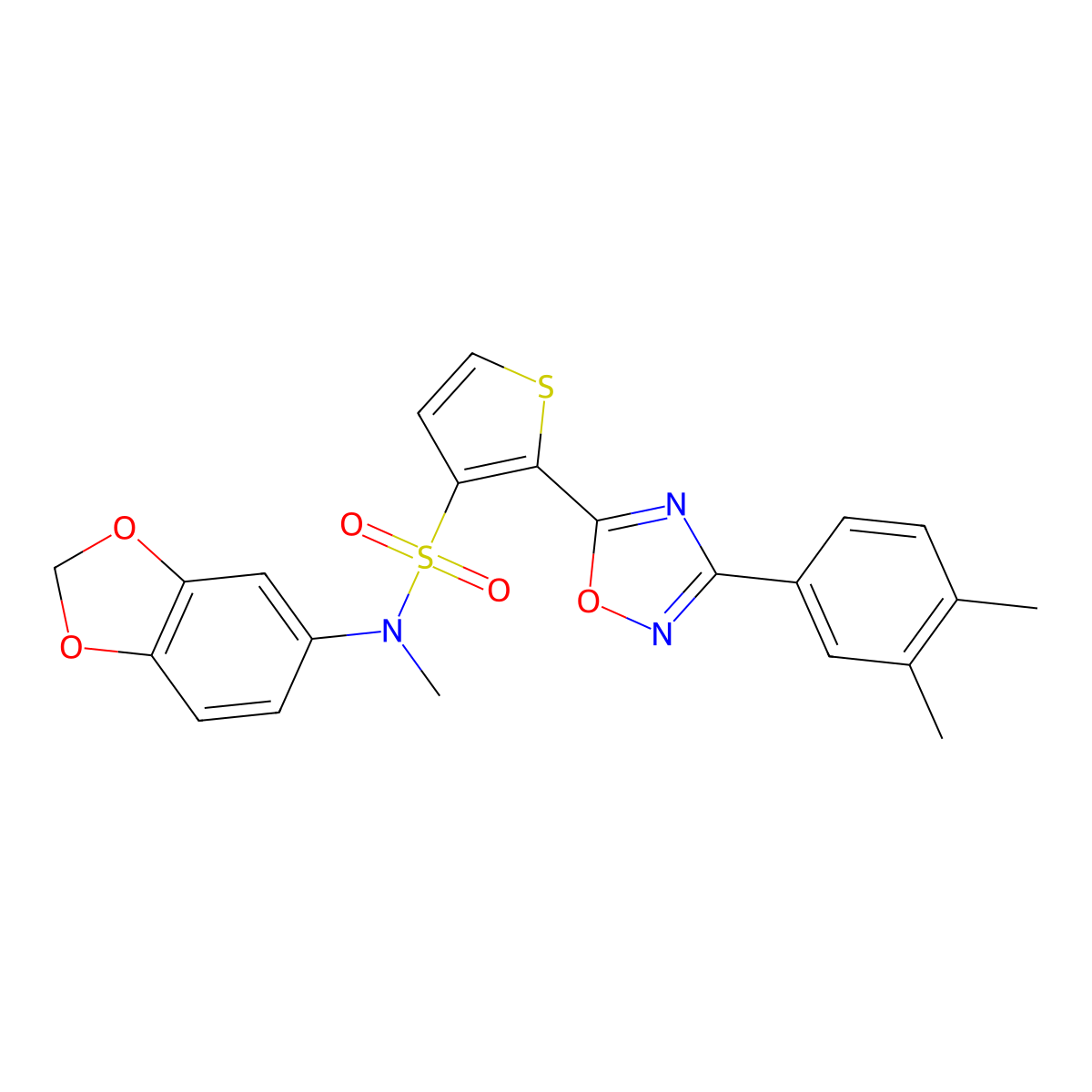 N-1,3-benzodioxol-5-yl-2-[3-(3,4-dimethylphenyl)-1,2,4-oxadiazol-5-yl]-N-methylthiophene-3-sulfonamide molecular structure, CAS 1207055-44-4