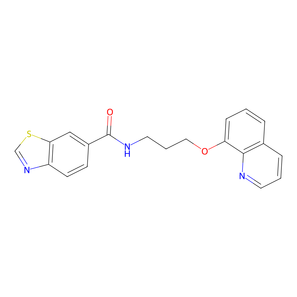 N-(3-(quinolin-8-yloxy)propyl)benzo[d]thiazole-6-carboxamide molecular structure, CAS 1207055-45-5