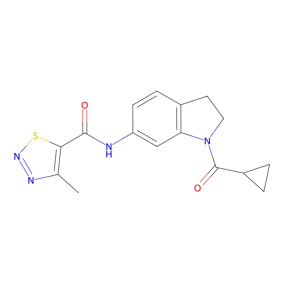 N-(1-(cyclopropanecarbonyl)indolin-6-yl)-4-methyl-1,2,3-thiadiazole-5-carboxamide molecular structure, CAS 1207055-46-6
