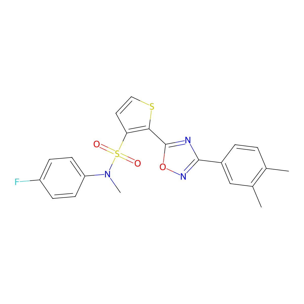 2-[3-(3,4-dimethylphenyl)-1,2,4-oxadiazol-5-yl]-N-(4-fluorophenyl)-N-methylthiophene-3-sulfonamide molecular structure, CAS 1207055-55-7