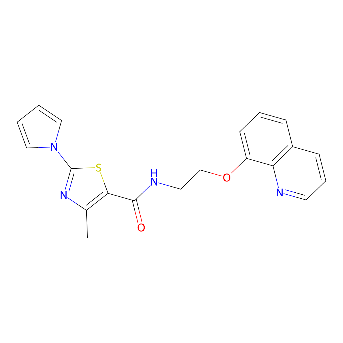 4-methyl-2-(1H-pyrrol-1-yl)-N-(2-(quinolin-8-yloxy)ethyl)thiazole-5-carboxamide molecular structure, CAS 1207055-56-8