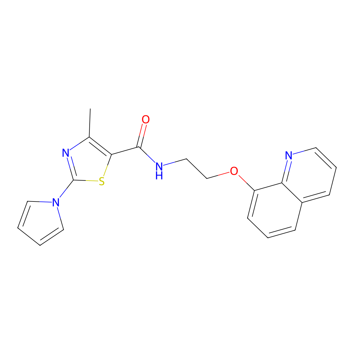 4-methyl-2-(1H-pyrrol-1-yl)-N-(2-(quinolin-8-yloxy)ethyl)thiazole-5-carboxamide molecular structure, CAS 1207055-56-8