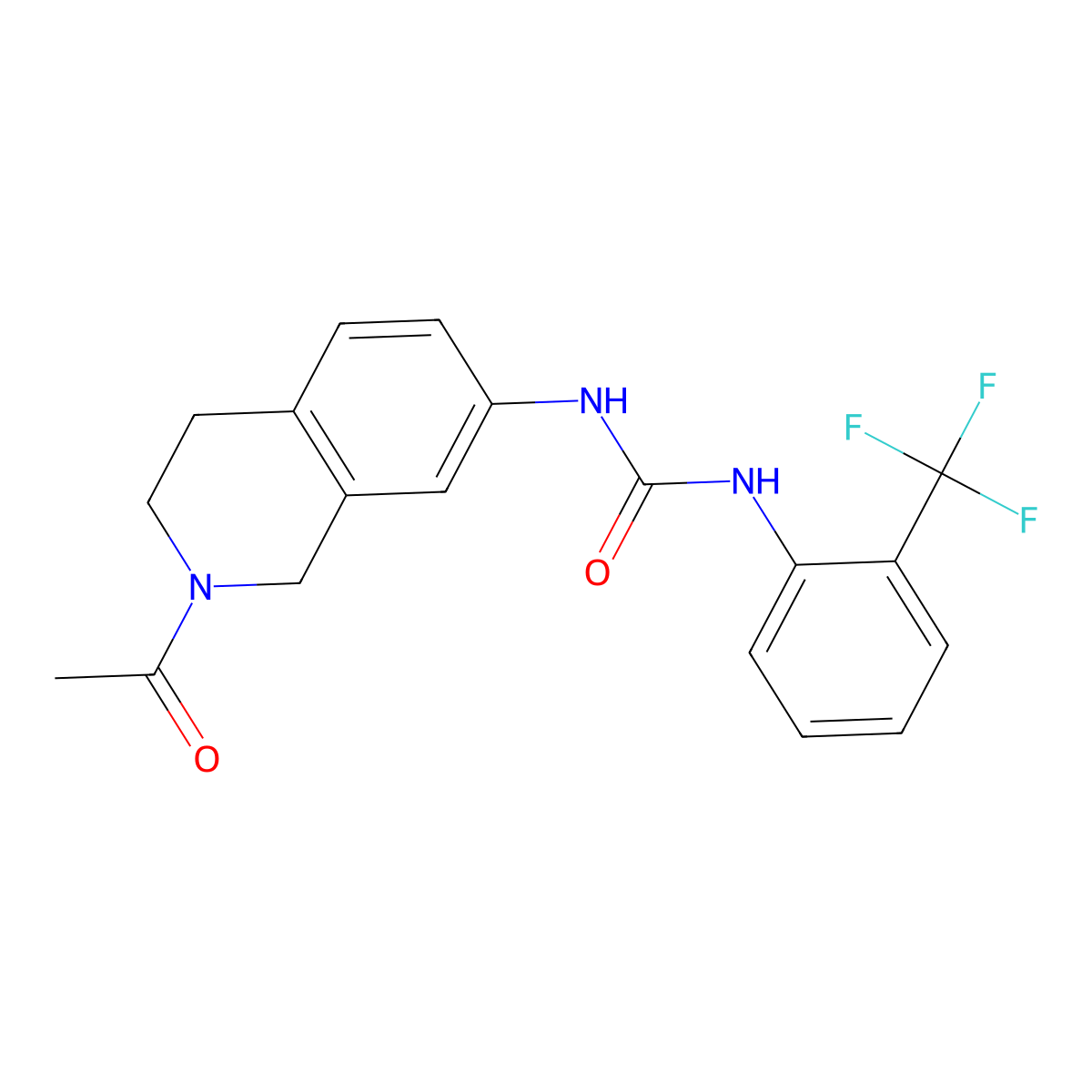 1-(2-Acetyl-1,2,3,4-tetrahydroisoquinolin-7-yl)-3-(2-(trifluoromethyl)phenyl)urea molecular structure, CAS 1207055-57-9