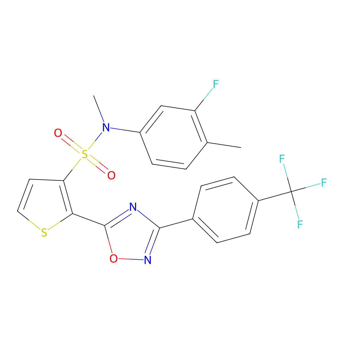 N-(3-fluoro-4-methylphenyl)-N-methyl-2-{3-[4-(trifluoromethyl)phenyl]-1,2,4-oxadiazol-5-yl}thiophene-3-sulfonamide molecular structure, CAS 1207055-58-0