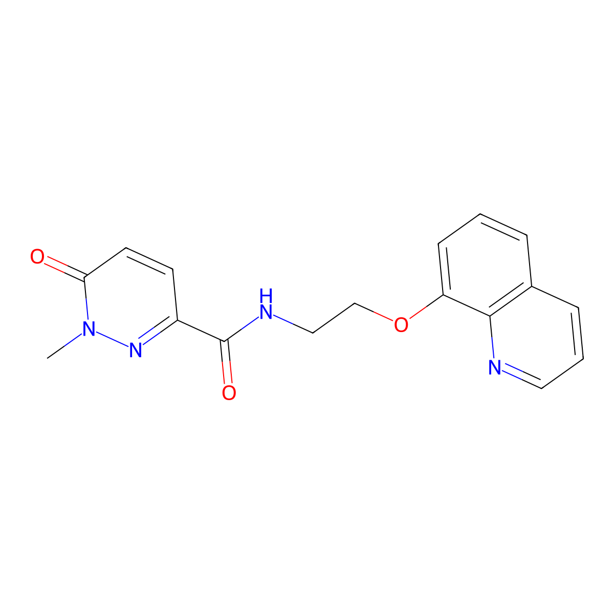 1-methyl-6-oxo-N-(2-(quinolin-8-yloxy)ethyl)-1,6-dihydropyridazine-3-carboxamide molecular structure, CAS 1207055-59-1
