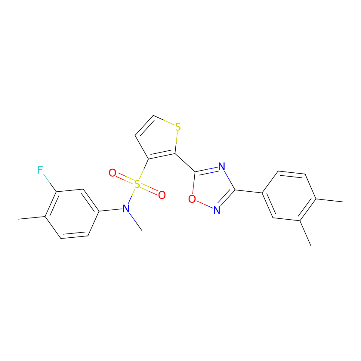 2-[3-(3,4-dimethylphenyl)-1,2,4-oxadiazol-5-yl]-N-(3-fluoro-4-methylphenyl)-N-methylthiophene-3-sulfonamide molecular structure, CAS 1207055-62-6