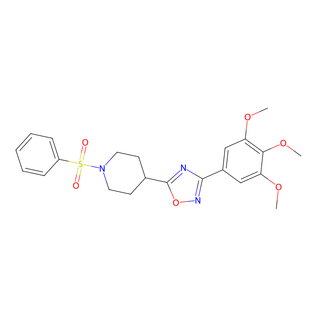 1-(Benzenesulfonyl)-4-[3-(3,4,5-trimethoxyphenyl)-1,2,4-oxadiazol-5-yl]piperidine molecular structure, CAS 1207055-66-0