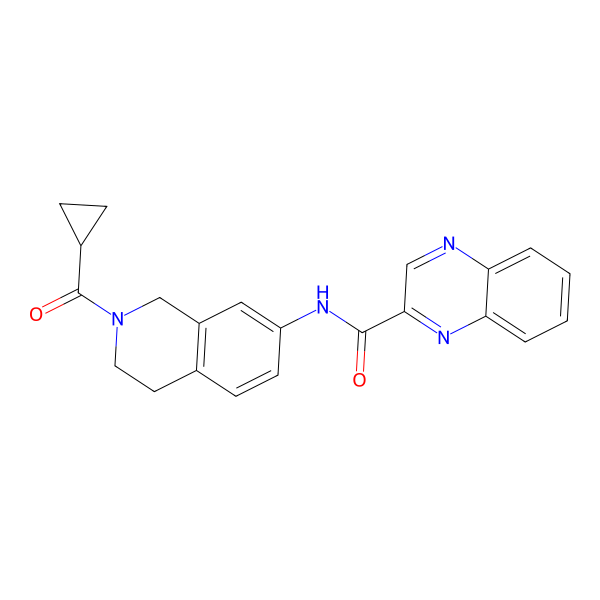 N-(2-(cyclopropanecarbonyl)-1,2,3,4-tetrahydroisoquinolin-7-yl)quinoxaline-2-carboxamide molecular structure, CAS 1207055-69-3