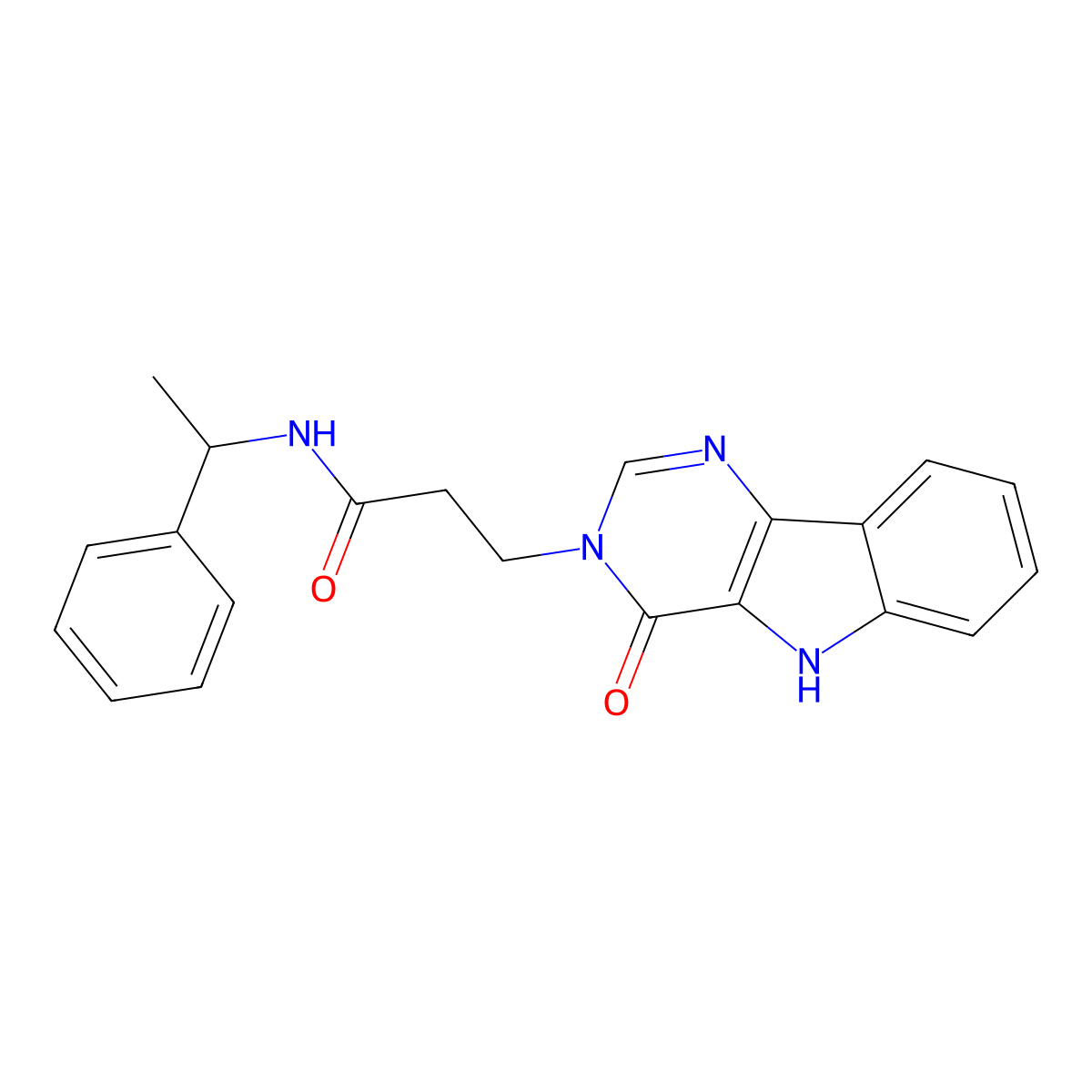 3-(4-oxo-4,5-dihydro-3H-pyrimido[5,4-b]indol-3-yl)-N-(1-phenylethyl)propanamide molecular structure, CAS 1207055-71-7
