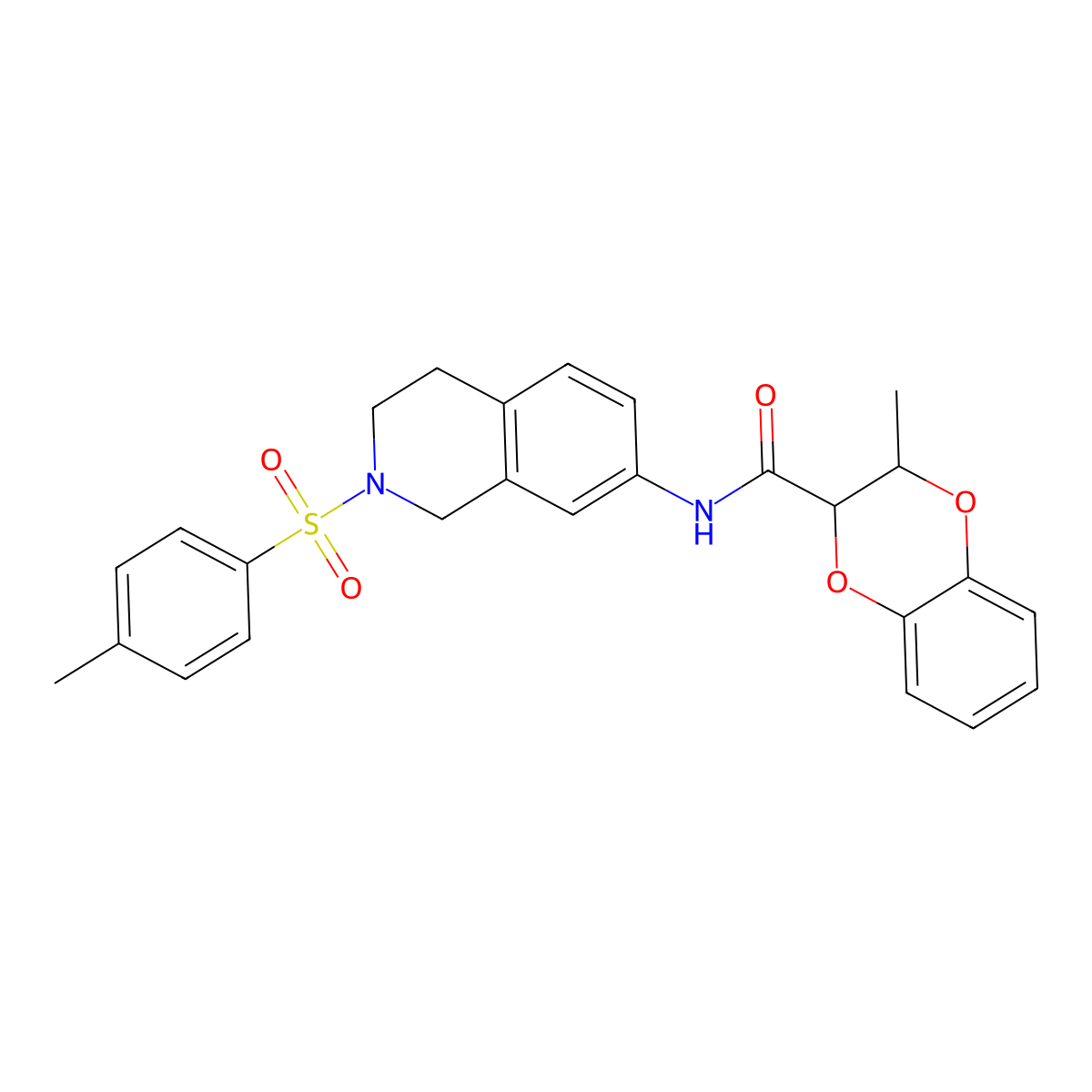 3-methyl-N-(2-tosyl-1,2,3,4-tetrahydroisoquinolin-7-yl)-2,3-dihydrobenzo[b][1,4]dioxine-2-carboxamide molecular structure, CAS 1207055-76-2