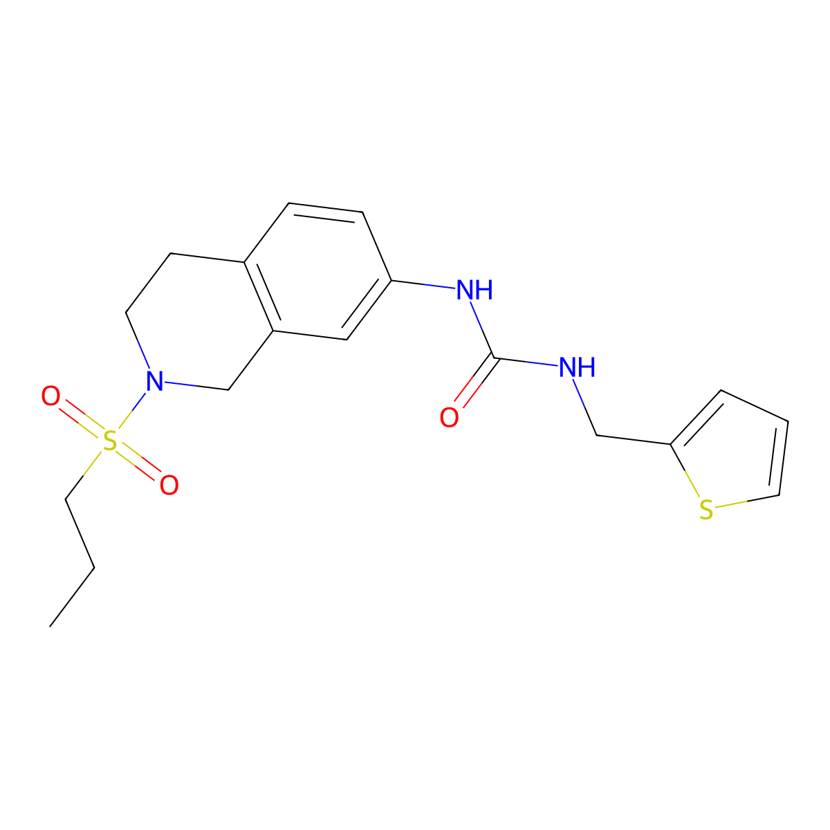 1-(2-(Propylsulfonyl)-1,2,3,4-tetrahydroisoquinolin-7-yl)-3-(thiophen-2-ylmethyl)urea molecular structure, CAS 1207055-79-5