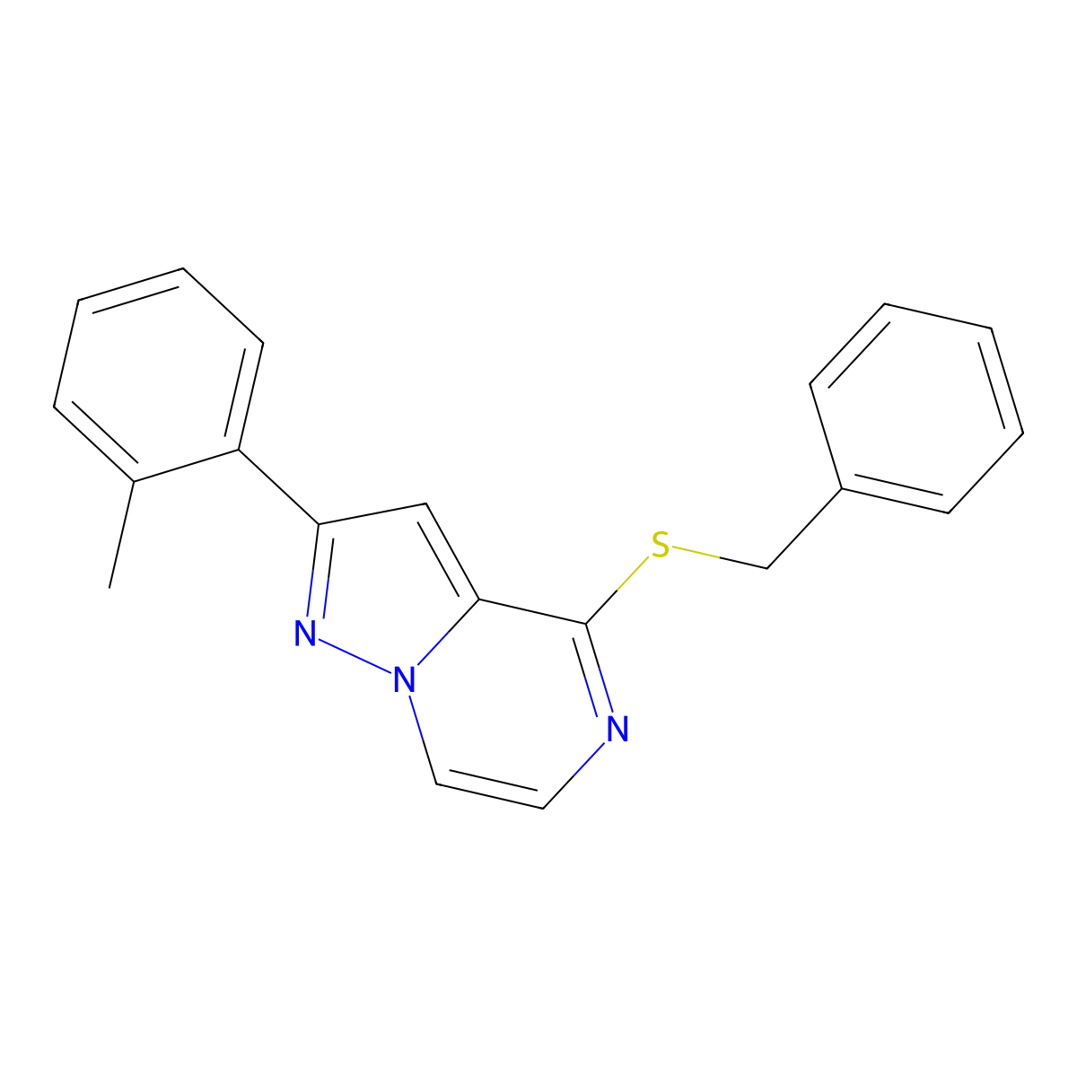 4-(Benzylsulfanyl)-2-(2-methylphenyl)pyrazolo[1,5-a]pyrazine molecular structure, CAS 1207055-80-8