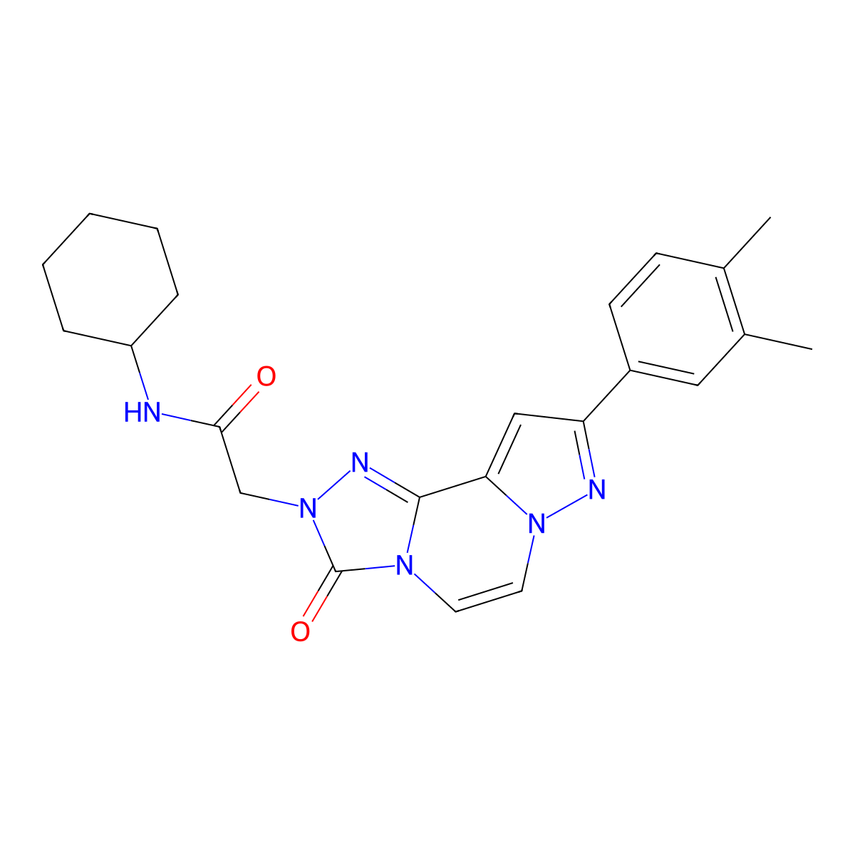 N-cyclohexyl-2-(9-(3,4-dimethylphenyl)-3-oxopyrazolo[1,5-a][1,2,4]triazolo[3,4-c]pyrazin-2(3H)-yl)acetamide molecular structure, CAS 1207055-82-0