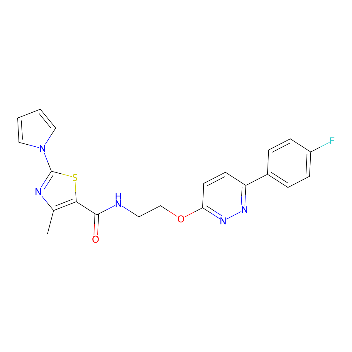 N-(2-((6-(4-fluorophenyl)pyridazin-3-yl)oxy)ethyl)-4-methyl-2-(1H-pyrrol-1-yl)thiazole-5-carboxamide molecular structure, CAS 1207055-92-2