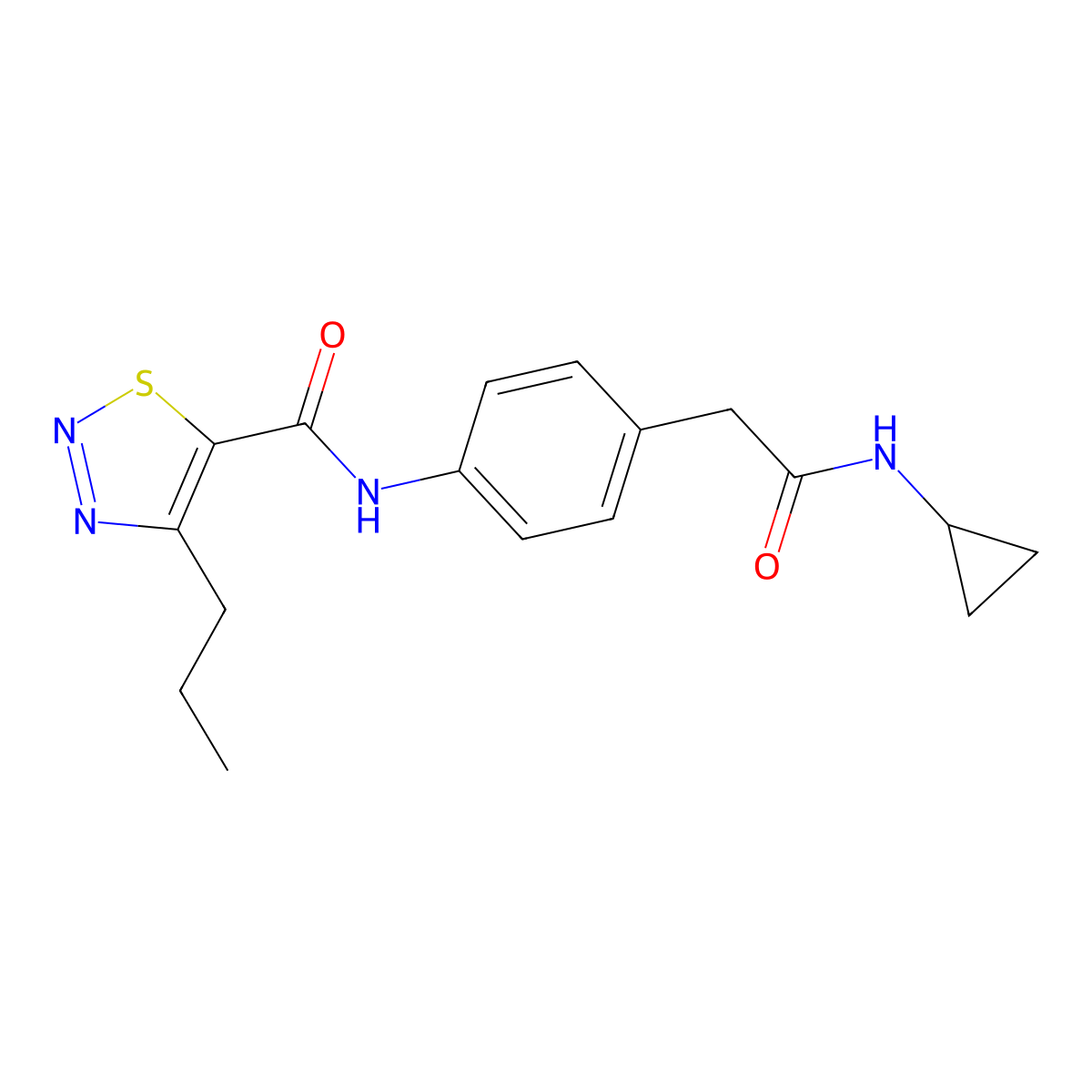 N-{4-[(cyclopropylcarbamoyl)methyl]phenyl}-4-propyl-1,2,3-thiadiazole-5-carboxamide molecular structure, CAS 1207055-94-4