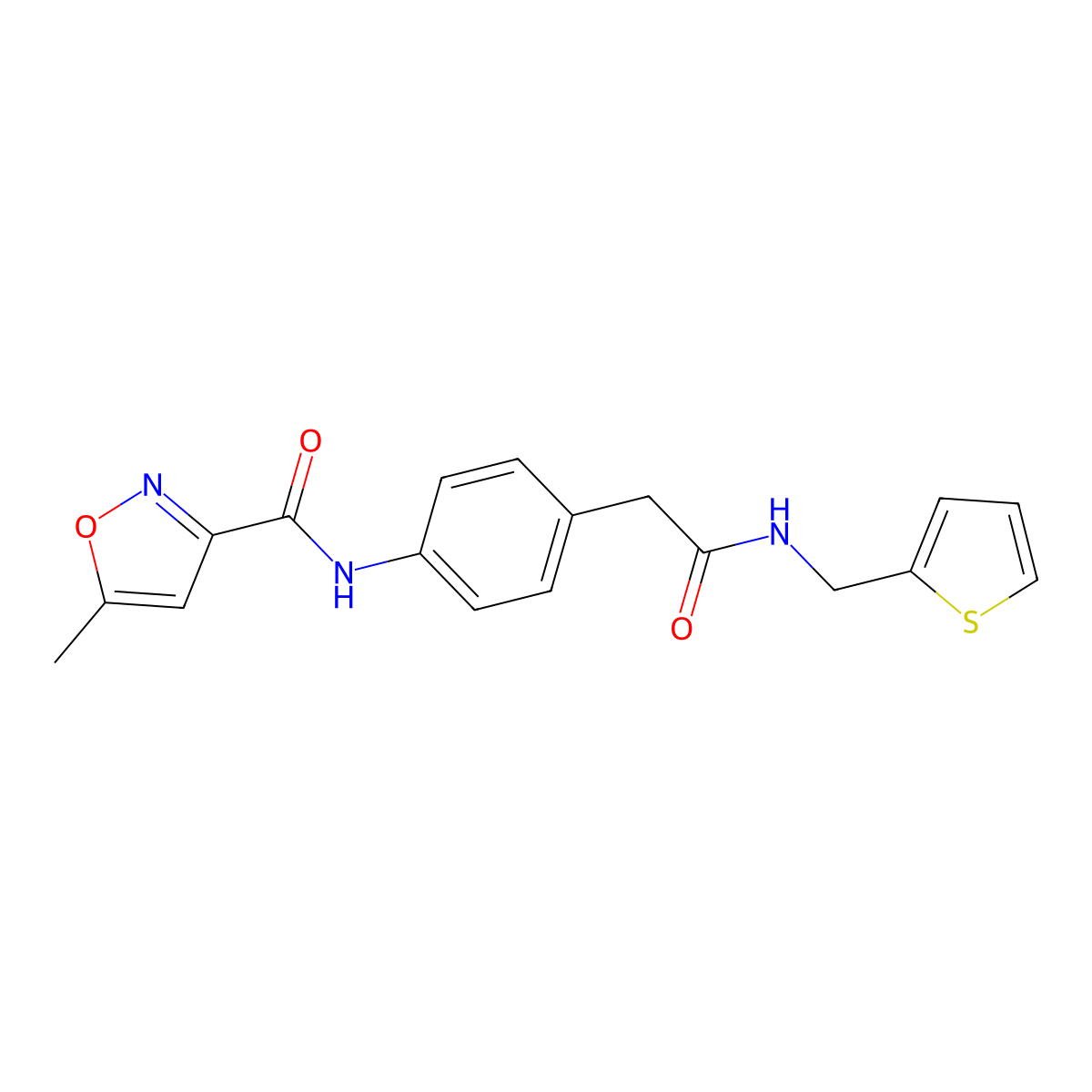 5-methyl-N-(4-(2-oxo-2-((thiophen-2-ylmethyl)amino)ethyl)phenyl)isoxazole-3-carboxamide molecular structure, CAS 1207055-99-9