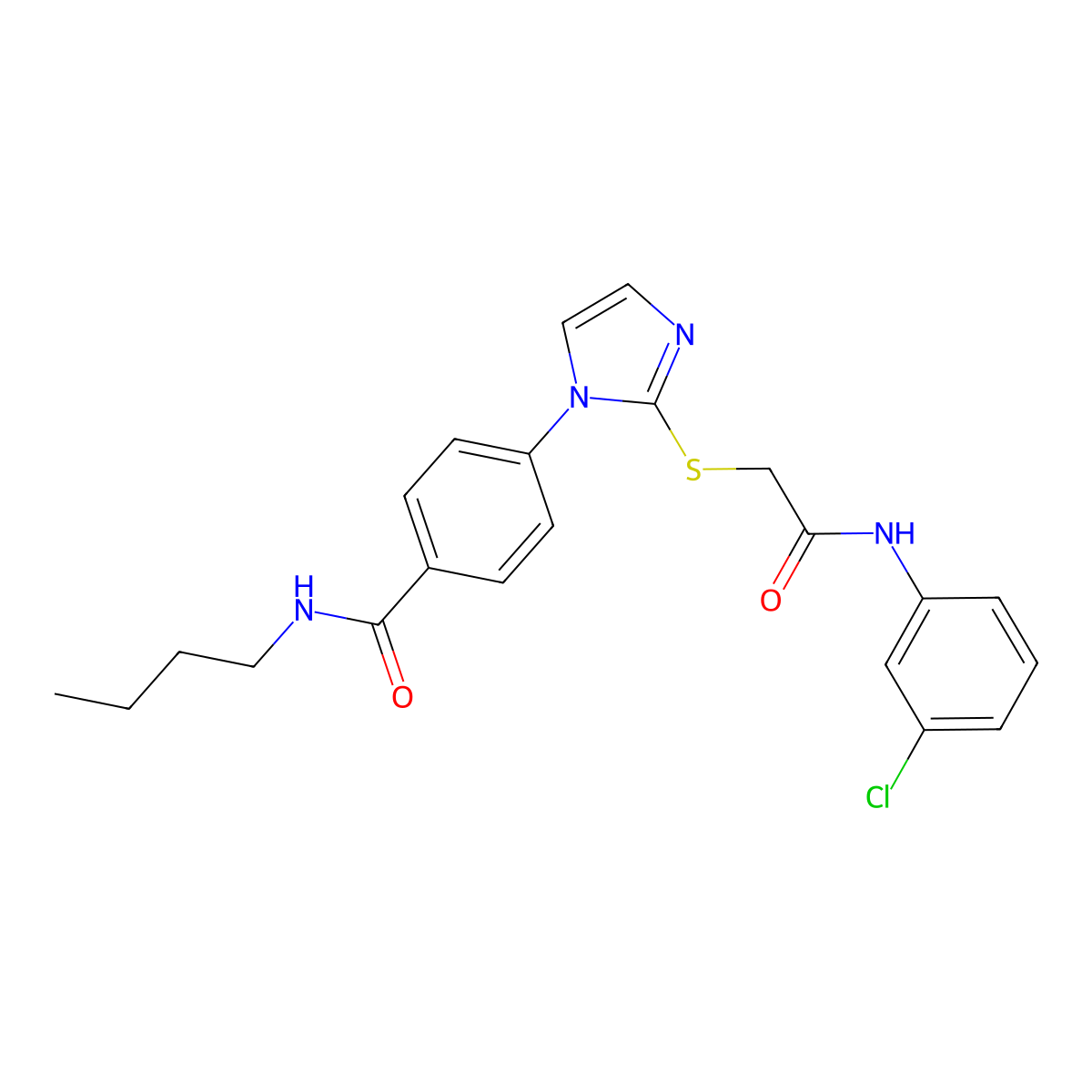 N-butyl-4-[2-({[(3-chlorophenyl)carbamoyl]methyl}sulfanyl)-1H-imidazol-1-yl]benzamide molecular structure, CAS 1207056-00-5