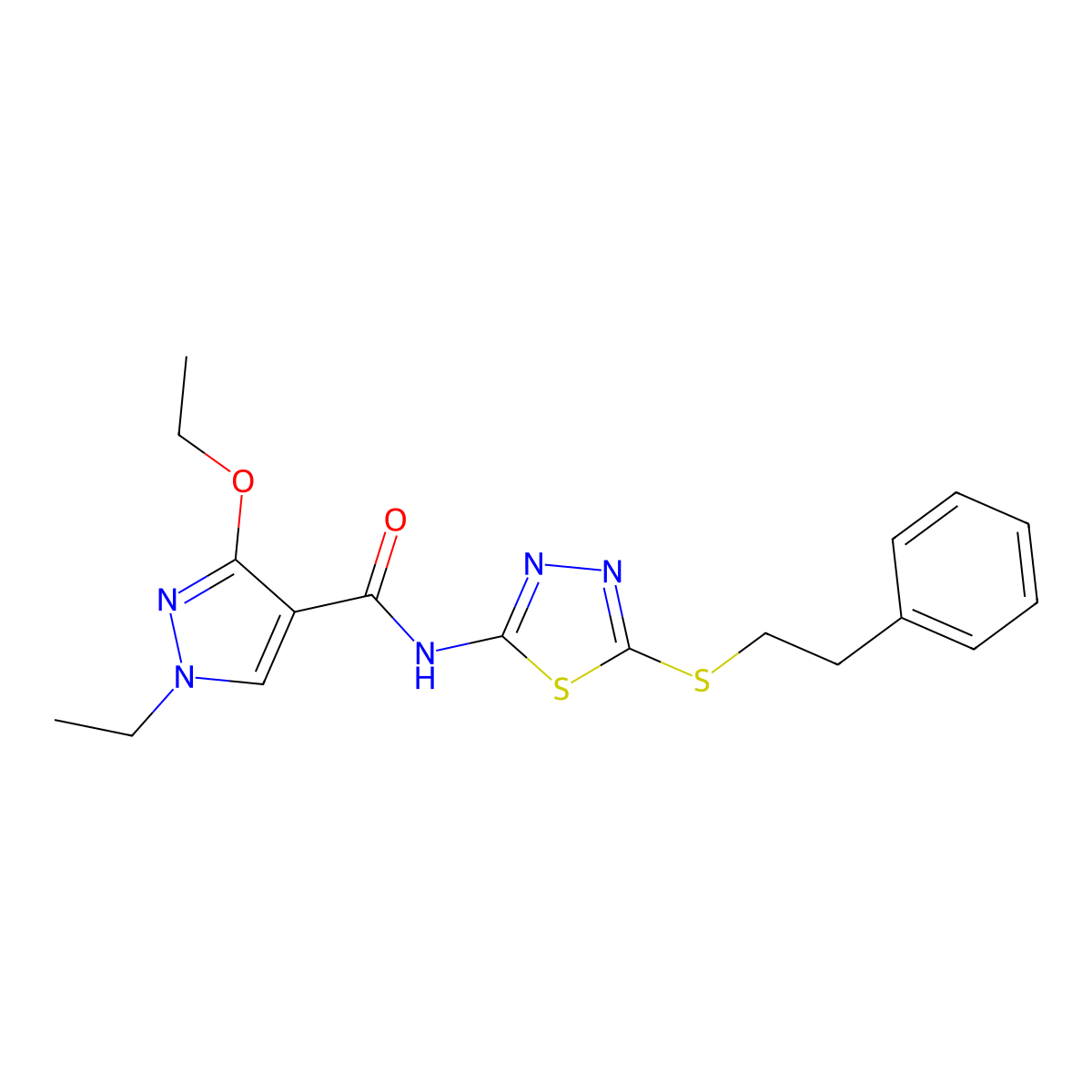 3-ethoxy-1-ethyl-N-{5-[(2-phenylethyl)sulfanyl]-1,3,4-thiadiazol-2-yl}-1H-pyrazole-4-carboxamide molecular structure, CAS 1207056-02-7