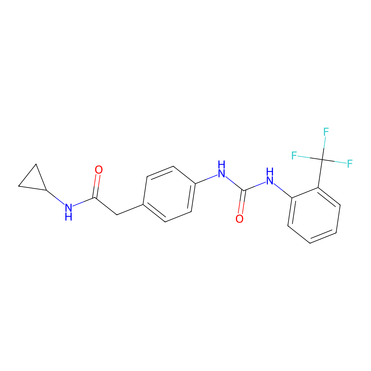N-cyclopropyl-2-(4-(3-(2-(trifluoromethyl)phenyl)ureido)phenyl)acetamide molecular structure, CAS 1207056-03-8